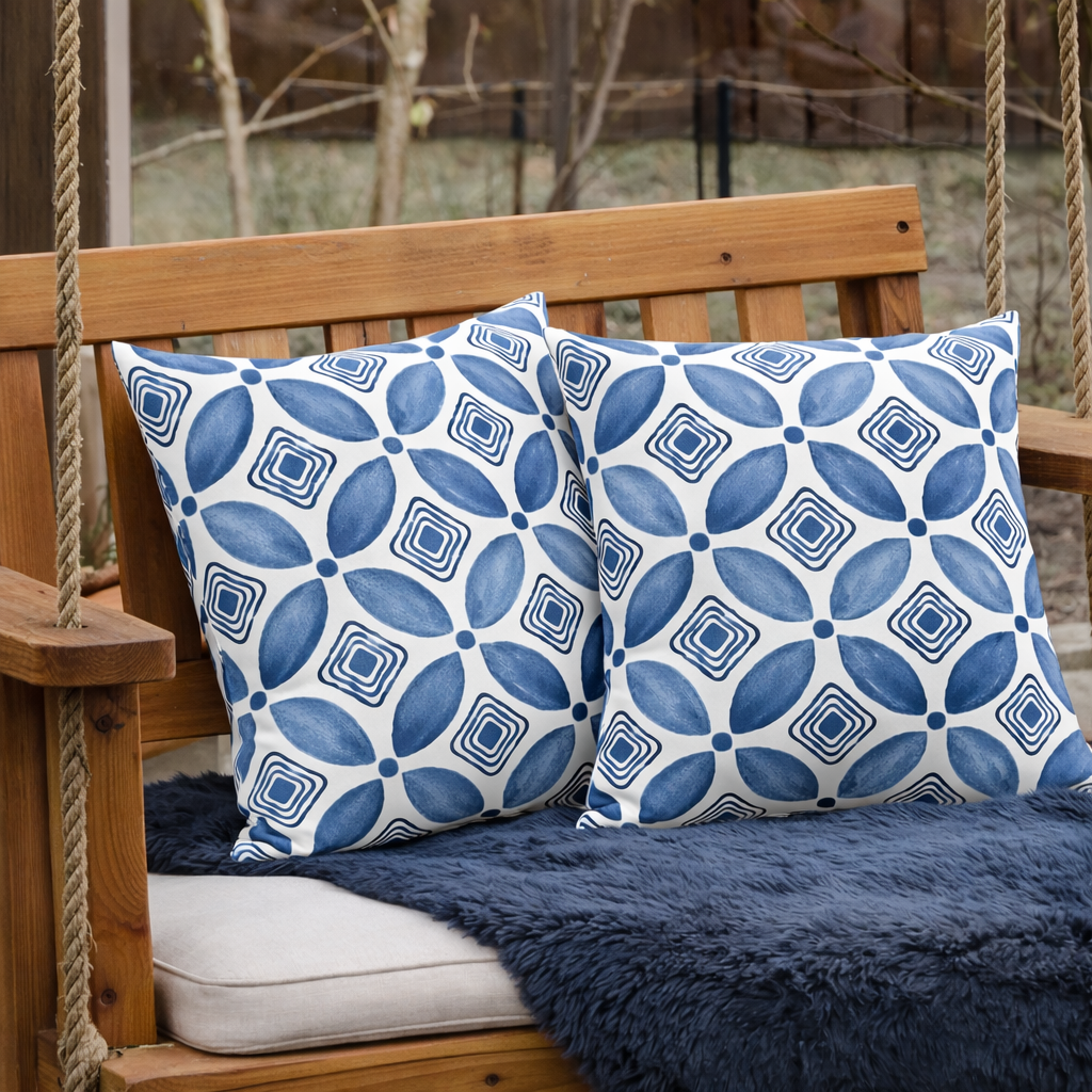 Blue Geometric Outdoor Throw Pillow Set — 2 Pack 18x18