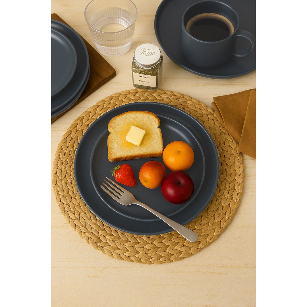12-Piece Stoneware Dinnerware Set with Mugs – Service for 3, Matte Blue