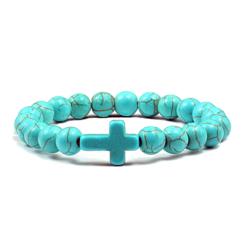 Blue Cross Bracelet — Natural Stone Beaded Bracelet