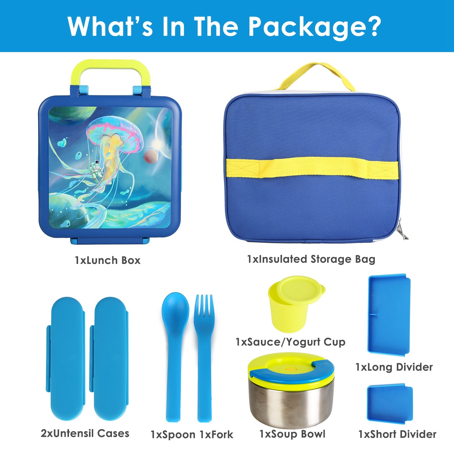 Kids Insulated Lunch Box Set with Bag, Soup Bowl, Utensils & Dividers