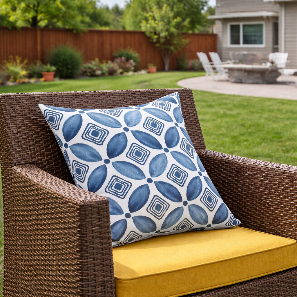 Blue Geometric Outdoor Throw Pillow Set — 2 Pack 18x18