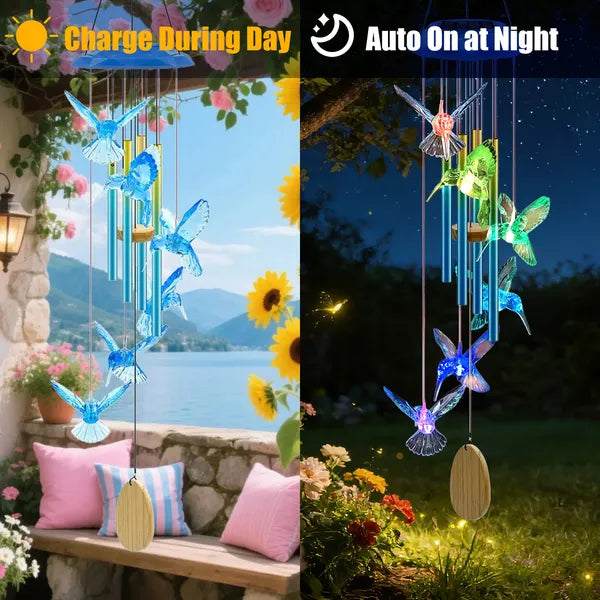 Solar Wind Chime with Color-Changing LED Lights – IP44 Waterproof Outdoor Decor