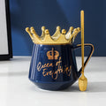 Queen of Everything Crown Mug — Luxury Blue Ceramic Cup