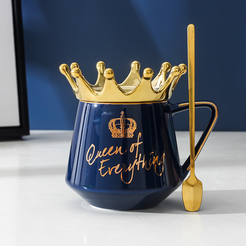 Queen of Everything Crown Mug — Luxury Blue Ceramic Cup