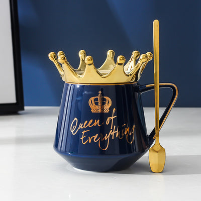 Queen of Everything Crown Mug — Luxury Blue Ceramic Cup