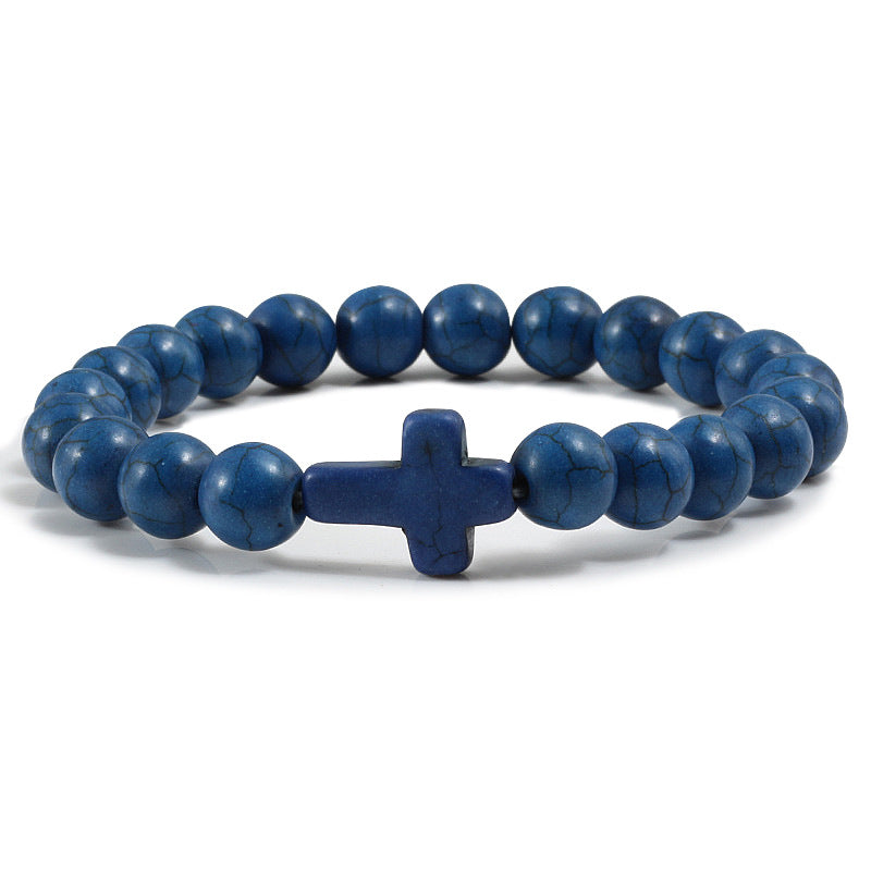 Blue Cross Bracelet — Natural Stone Beaded Bracelet