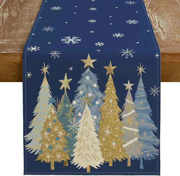 Christmas Table Runner 13x72 Inch – Festive Xmas Trees & Snowflakes Decor