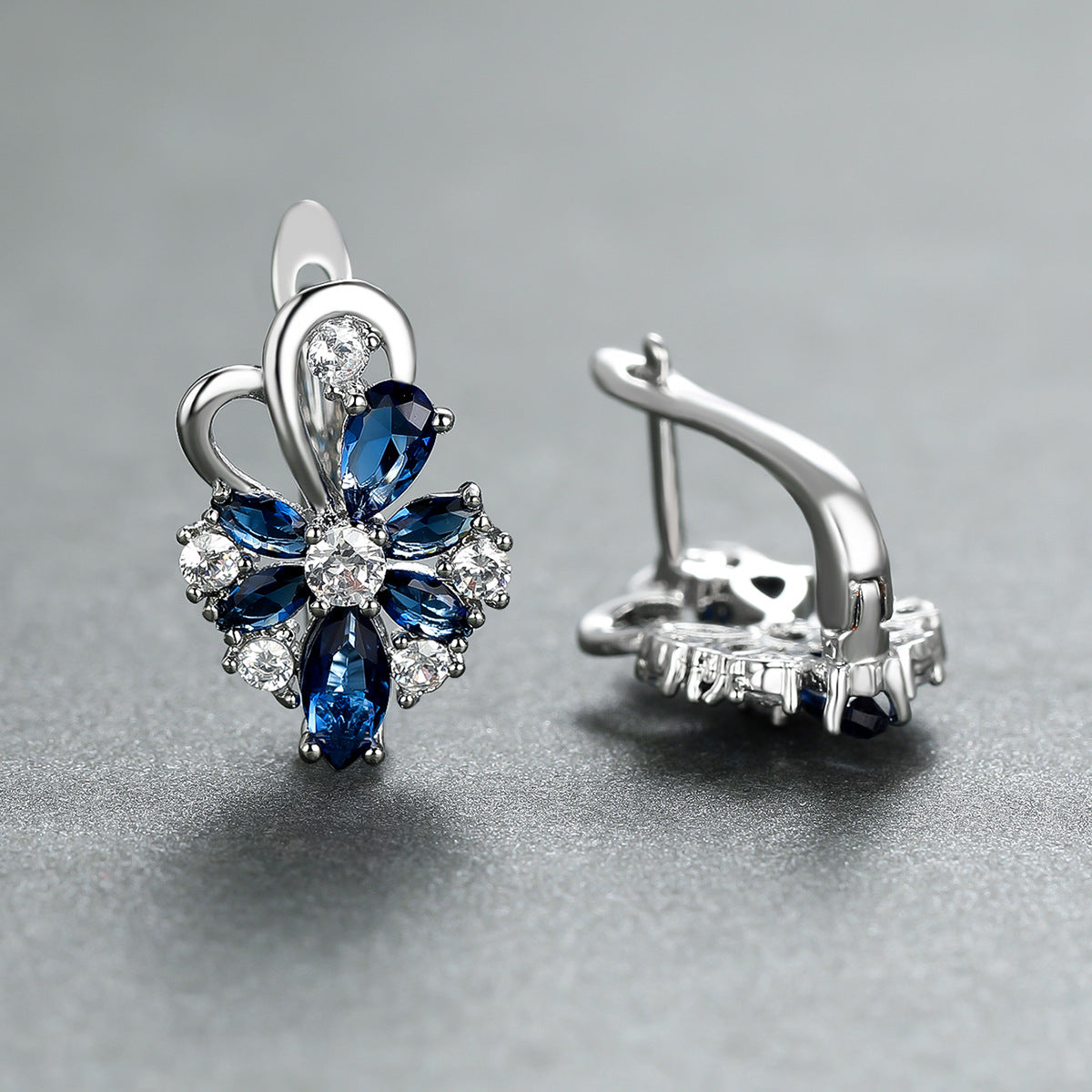 Blue Topaz Crystal Flower Cluster Earrings