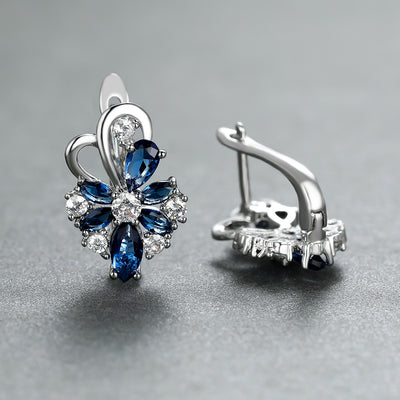 Blue Topaz Crystal Flower Cluster Earrings
