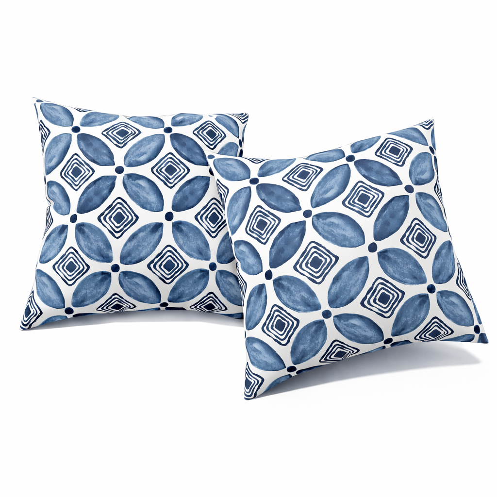 Blue Geometric Outdoor Throw Pillow Set — 2 Pack 18x18