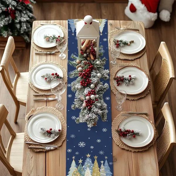 Christmas Table Runner 13x72 Inch – Festive Xmas Trees & Snowflakes Decor