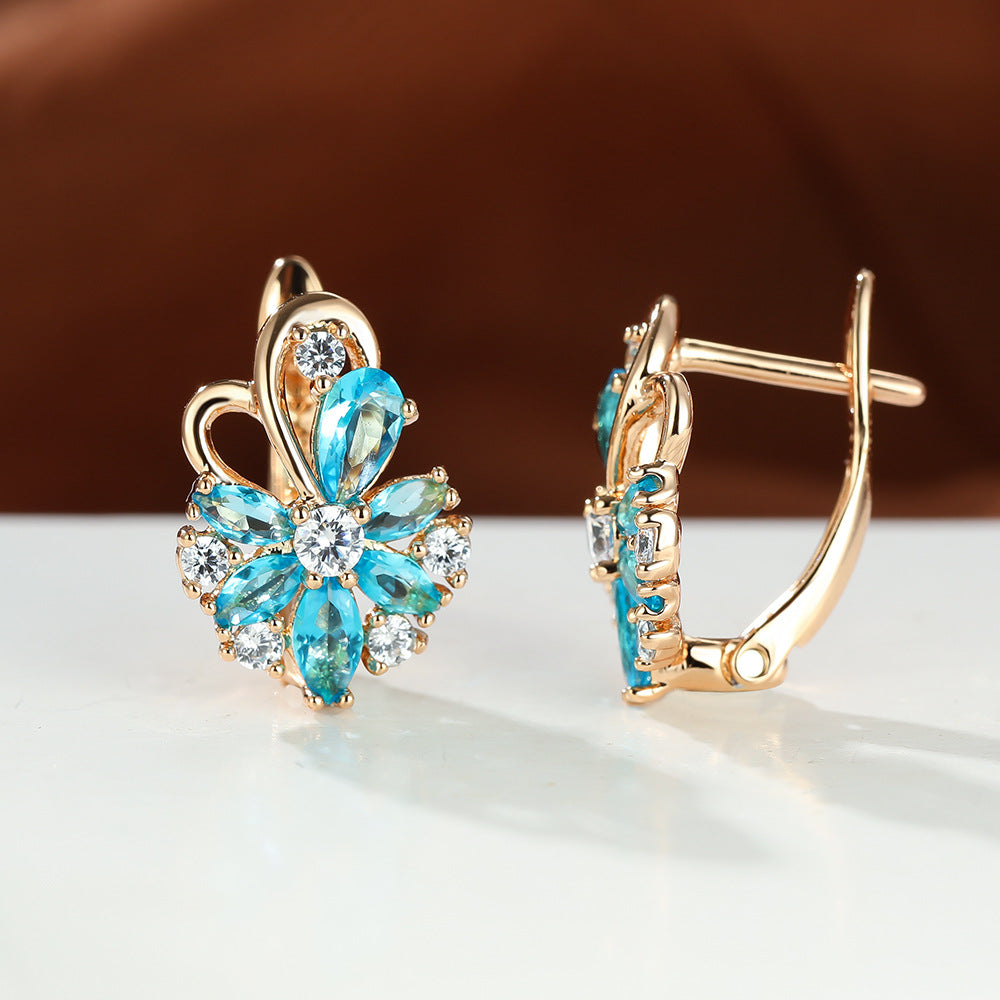 Blue Topaz Crystal Flower Cluster Earrings