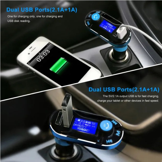 Wireless FM Transmitter Car Mount with Bluetooth & USB Charging