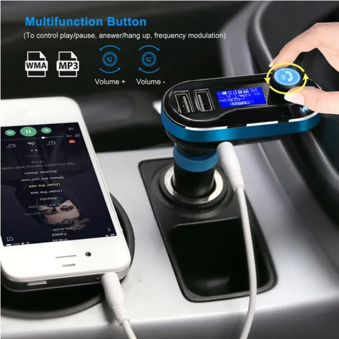 Wireless FM Transmitter Car Mount with Bluetooth & USB Charging