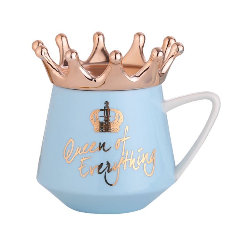 Queen of Everything Crown Mug — Luxury Blue Ceramic Cup
