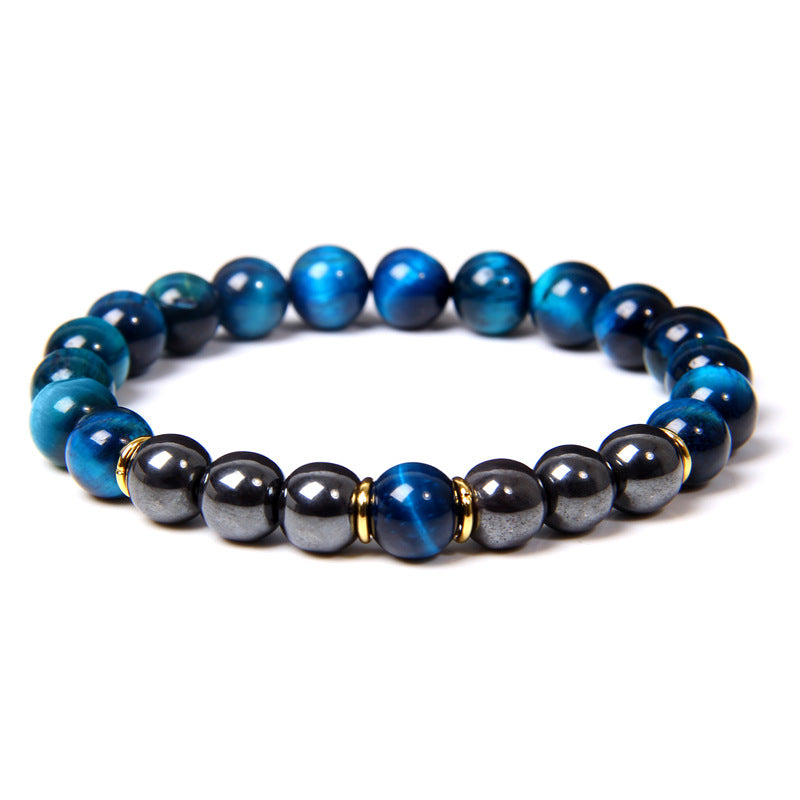 Blue Tiger Eye & Hematite Beaded Bracelet — Premium Stone Bracelet