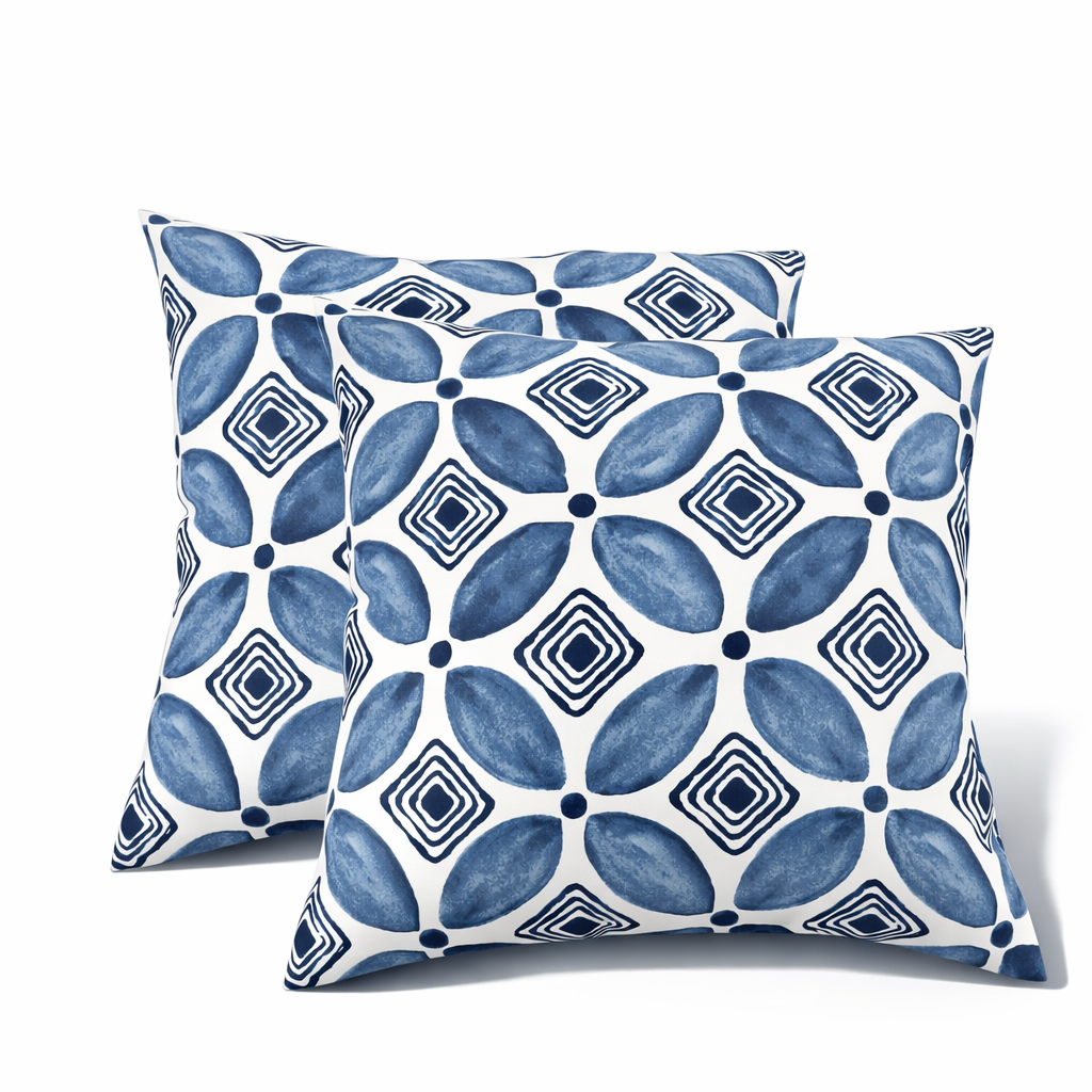 Blue Geometric Outdoor Throw Pillow Set — 2 Pack 18x18