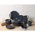 12-Piece Stoneware Dinnerware Set with Mugs – Service for 3, Matte Blue