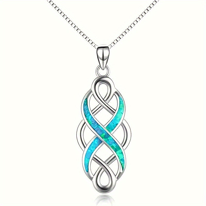 Blue Opal Celtic Knot Pendant Necklace — Sterling Silver