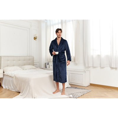 Men’s Plush Full-Length Bathrobe – Soft Warm Fleece Lounge Robe with Belt
