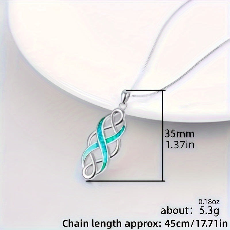 Blue Opal Celtic Knot Pendant Necklace — Sterling Silver