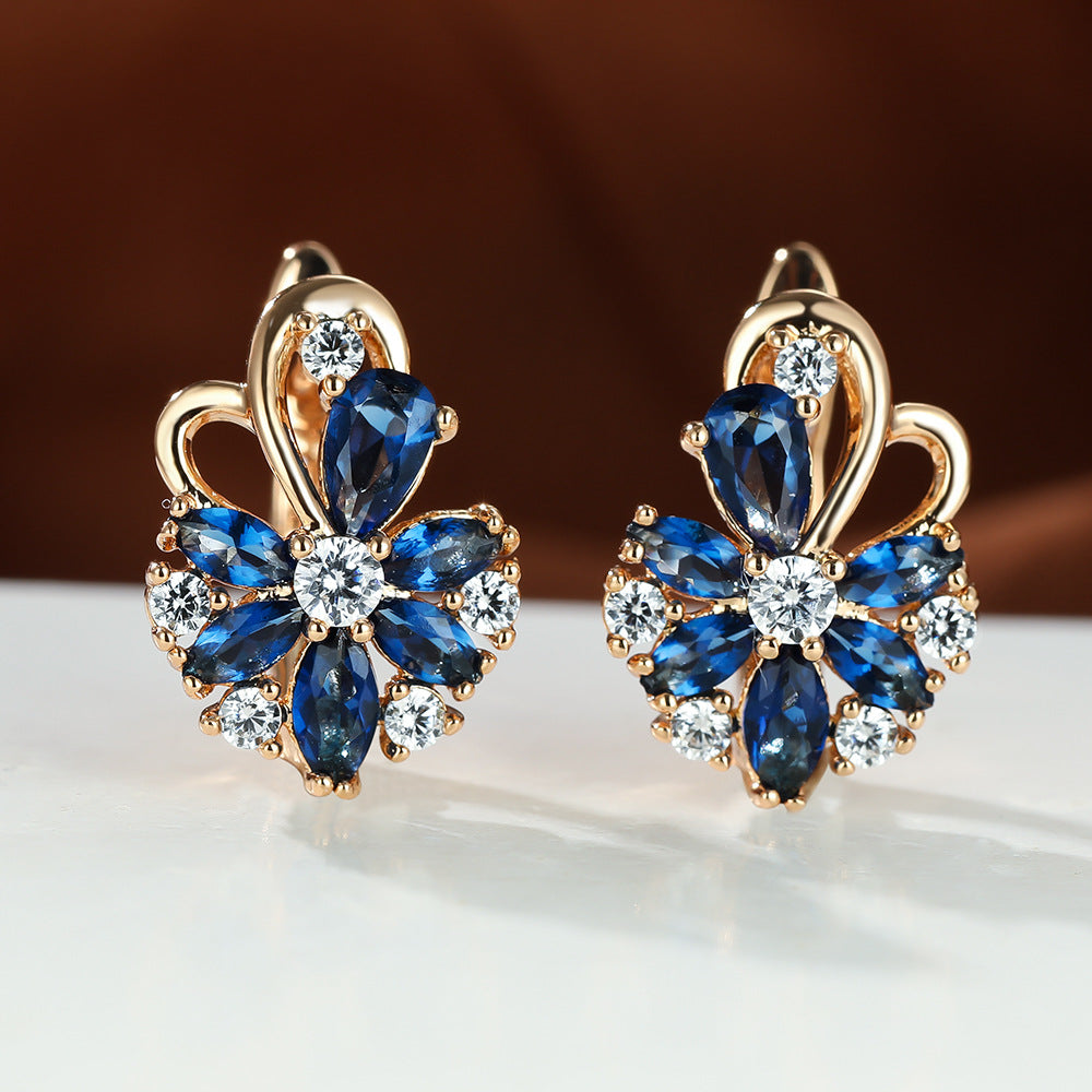Blue Topaz Crystal Flower Cluster Earrings