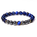 Blue Tiger Eye & Hematite Beaded Bracelet — Premium Stone Bracelet