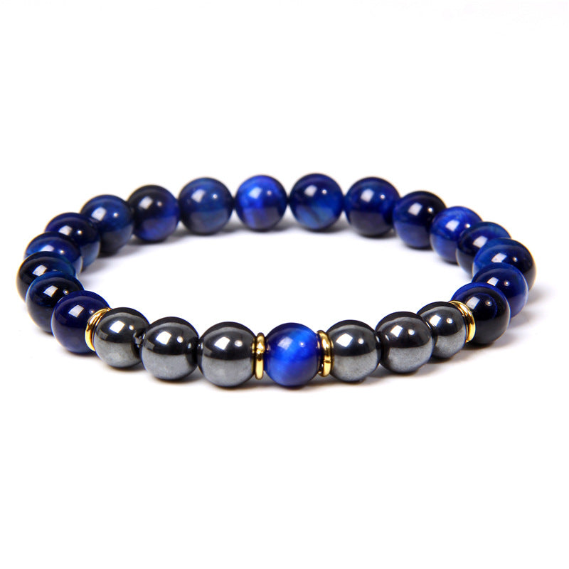 Blue Tiger Eye & Hematite Beaded Bracelet — Premium Stone Bracelet