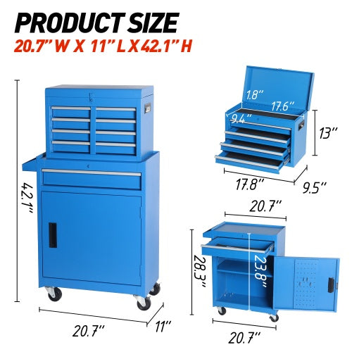 5-Drawer Rolling Tool Chest with Detachable Top Box & Locking Wheels