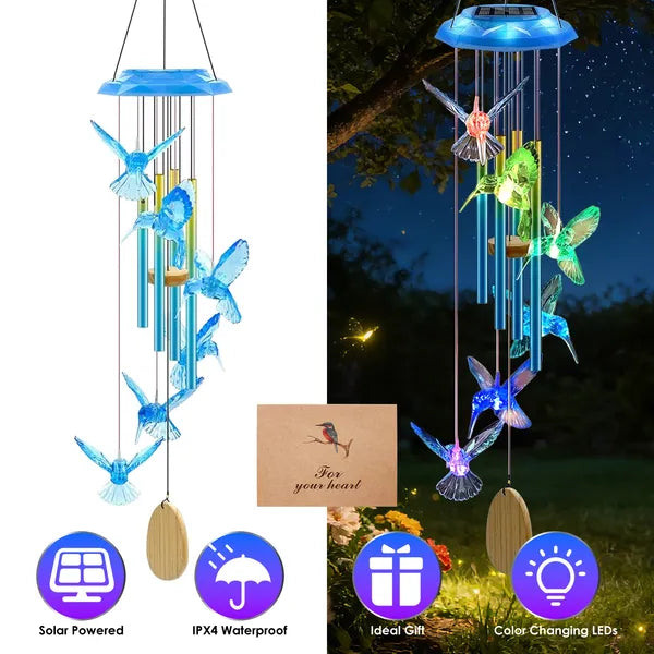 Solar Wind Chime with Color-Changing LED Lights – IP44 Waterproof Outdoor Decor